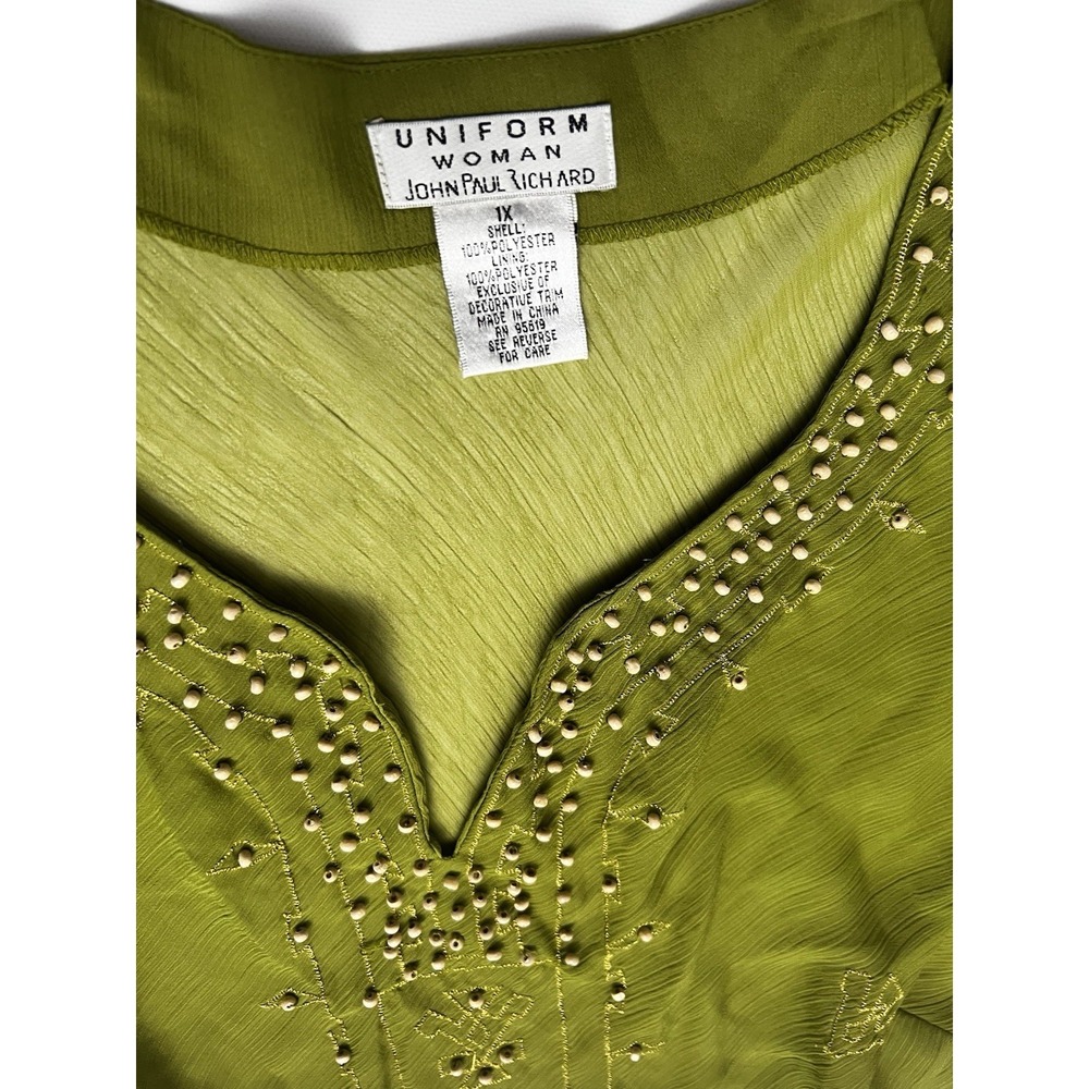 VTG Womens Uniform John Paul Richard Lime Green‎ Boho Style Tunic Size 1X - Picture 3 of 6